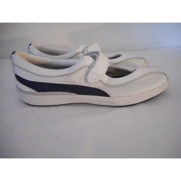 Keds Womens Mary Jane Comfort Shoes Sz 8 White Blue Leather Casual Hook & Loop - Picture 2 of 6